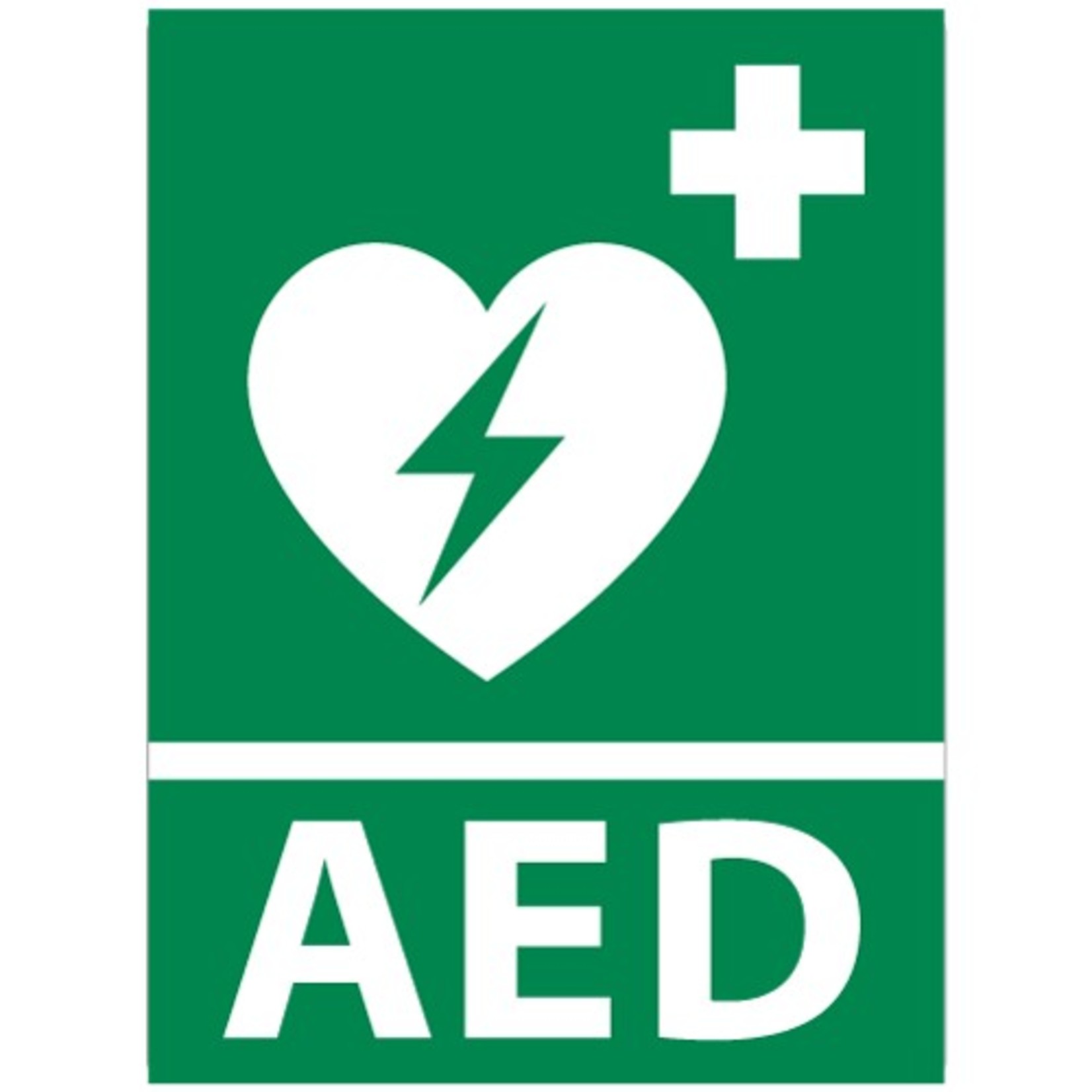 Nooduitgang sticker AED apparaat met tekst