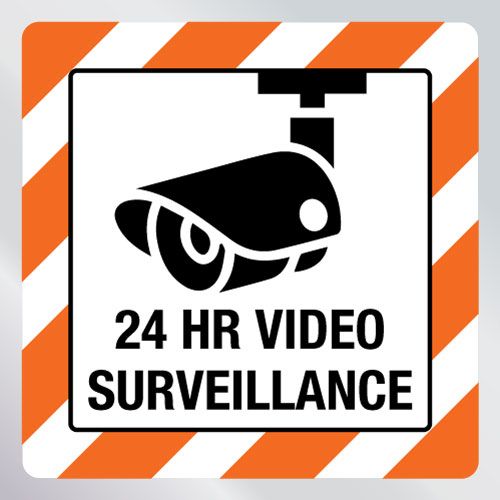 Security Camera, CCTV Operation Vector Round Yellow Sign for Sticker