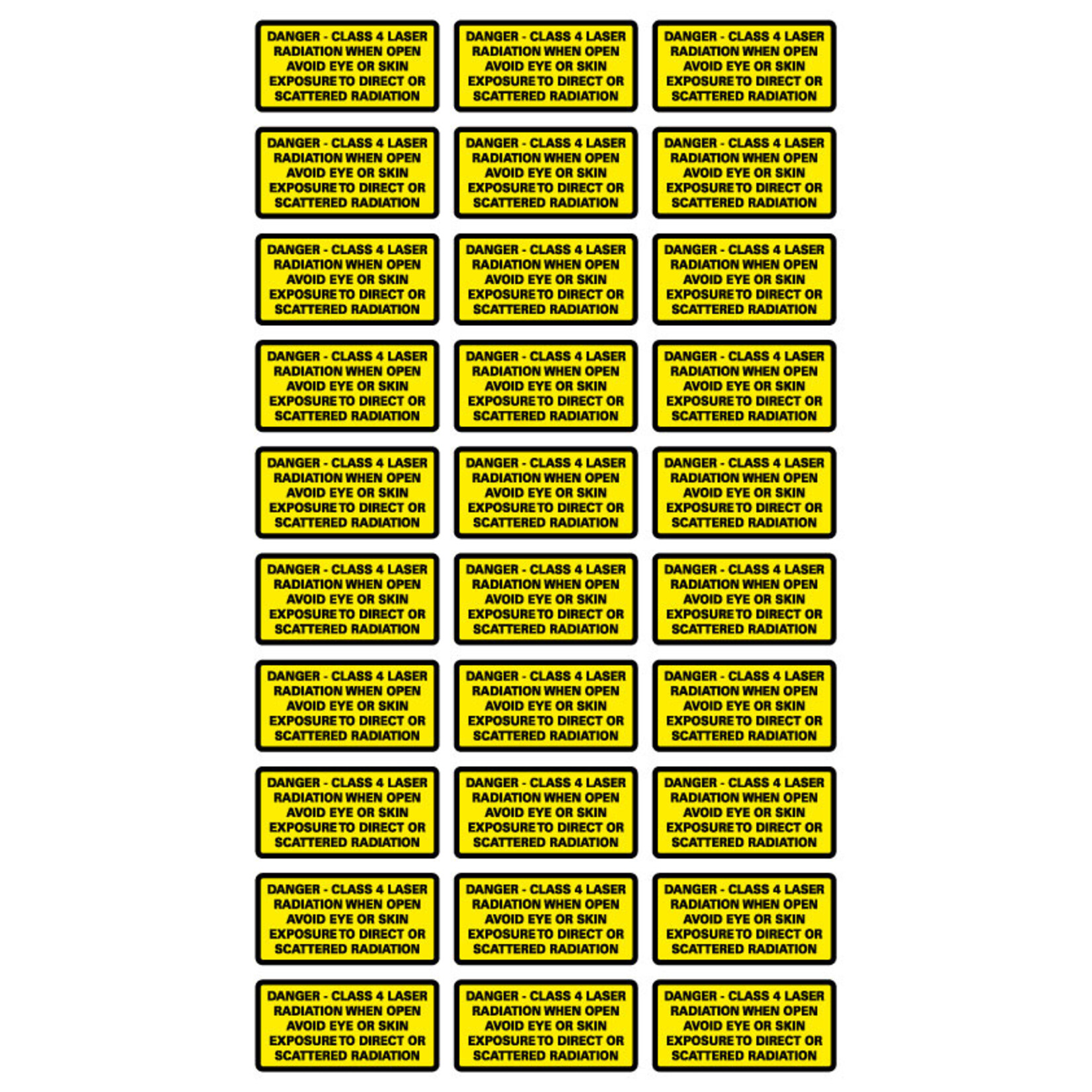 30 stickers op één vel: Class 4 Laser 25x50mm