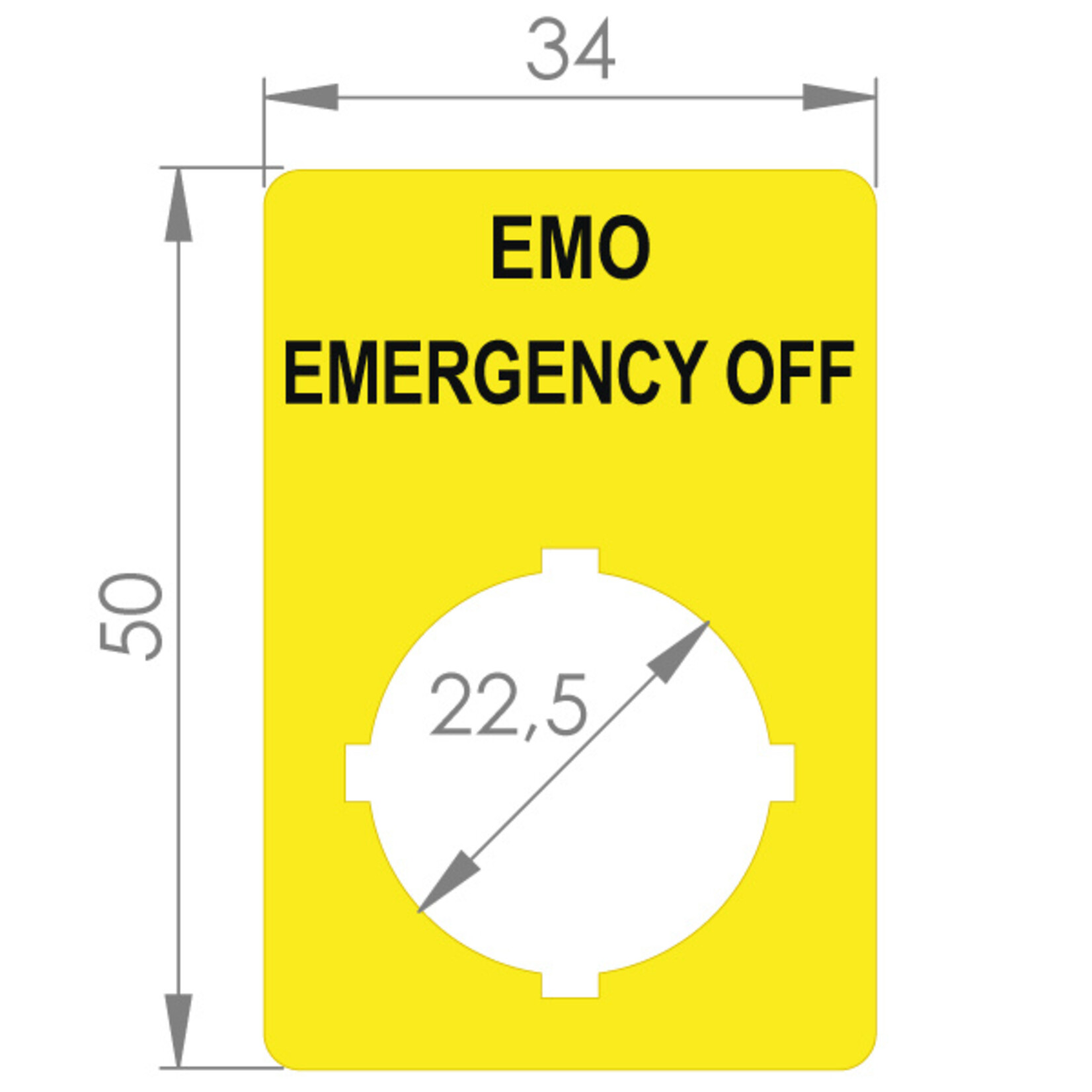 25 stickers op één vel: Emergency Off 34x50mm