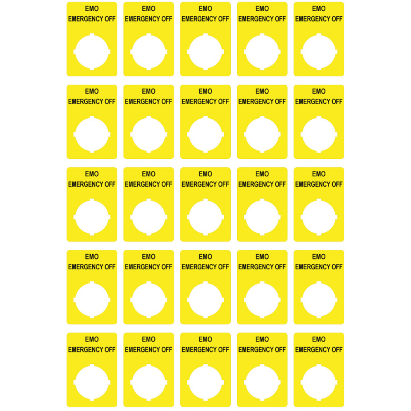 25 stickers op één vel: Emergency Off 34x50mm