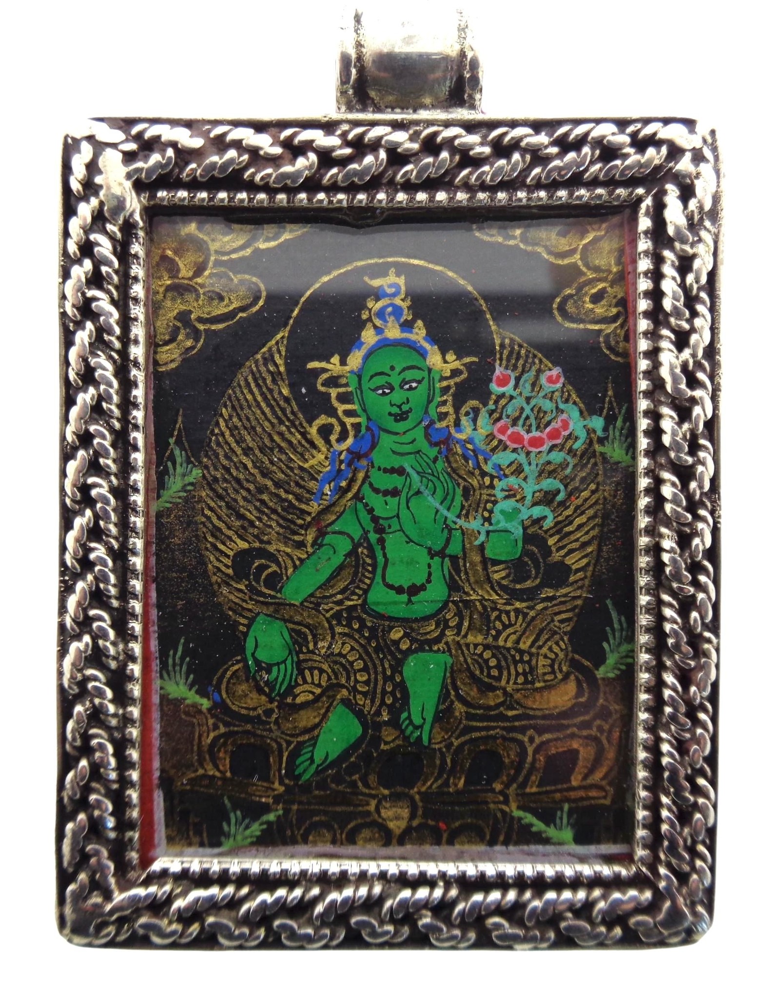 Dakini silver thangka pendant Green Tara