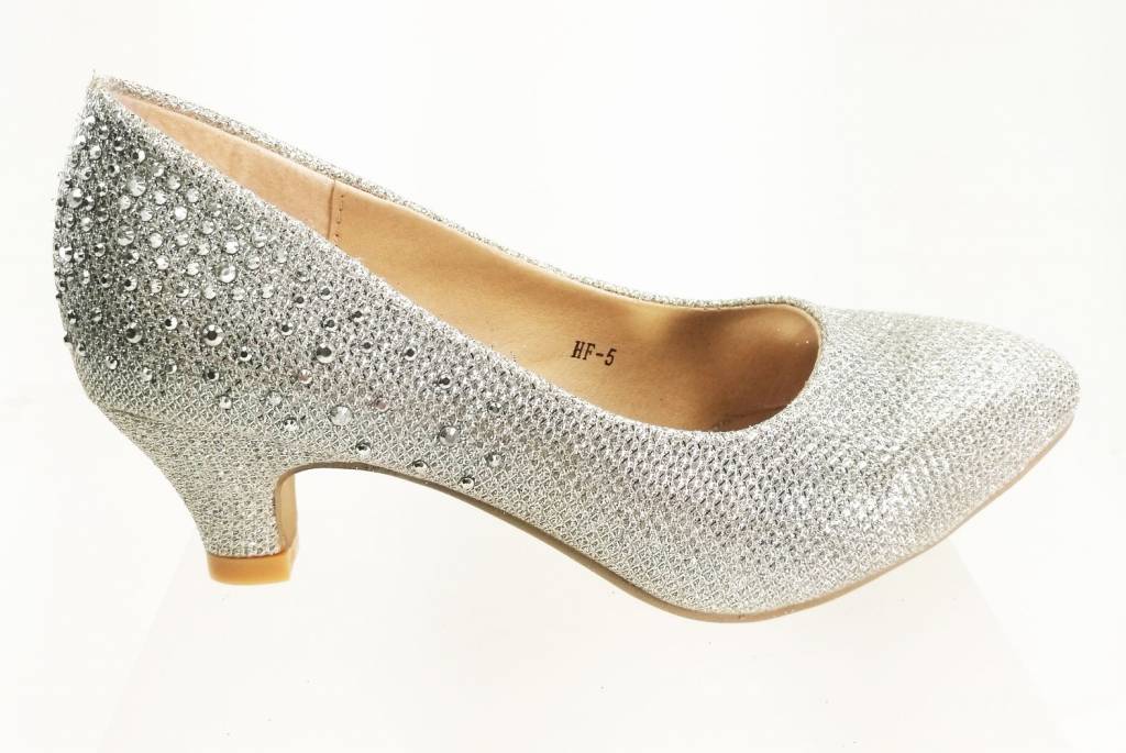 Meisjesschoenen Meisjesschoen - Pumps met strass steentjes - zilver