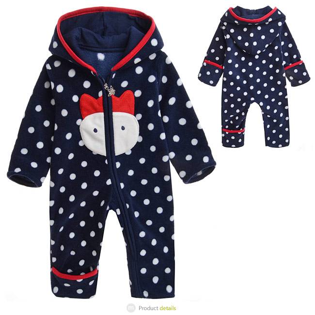 Babykleding Meisjes Boxpakje met capuchon - blauw met witte stippen