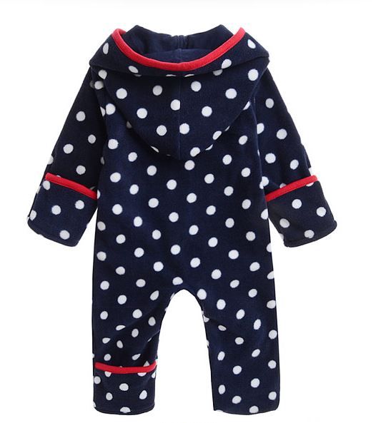 Babykleding Meisjes Boxpakje met capuchon - blauw met witte stippen