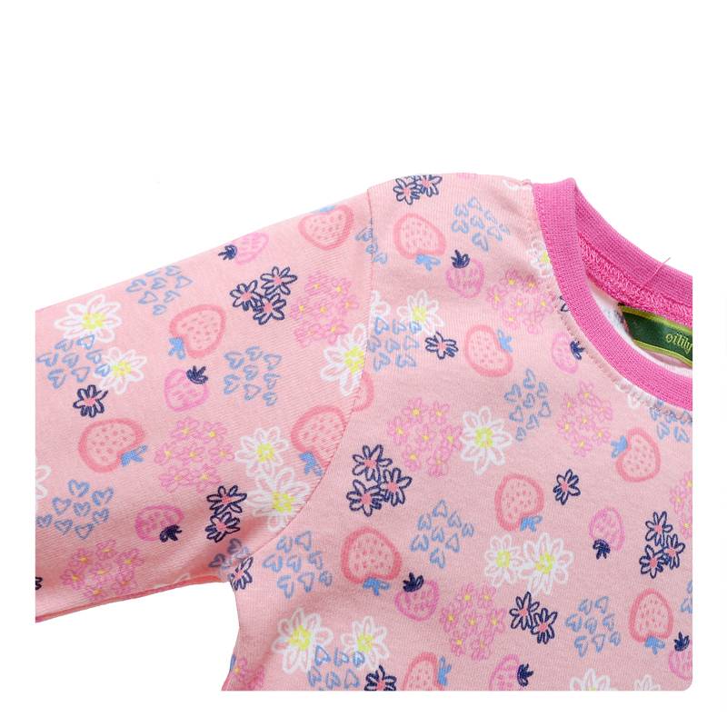 Meisjespyjama's Aardbeien en Bloemetjes Meisjes Pyjama - roze