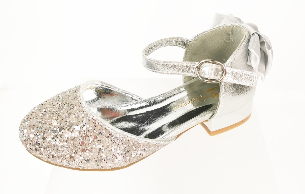Meisjesschoenen Meisjesschoen - Spaanse schoentjes - strik - glitter - zilver