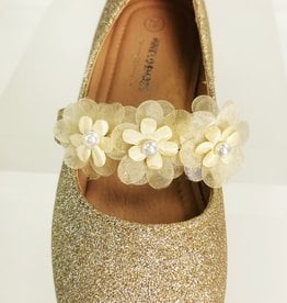 Meisjesschoenen Ballerina's - glitter - bloem - goud