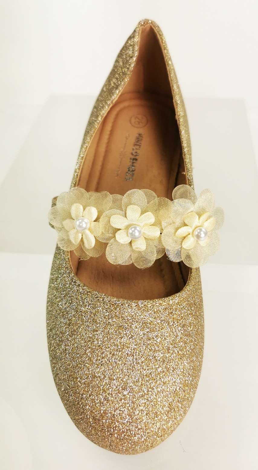 Meisjesschoenen Meisjesschoen - Ballerina's - glitter - bloem - goud