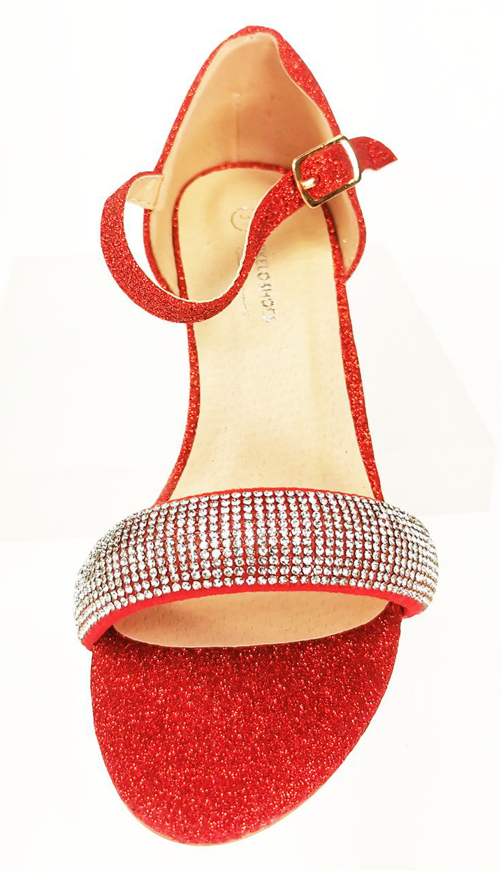 Meisjesschoenen Meisjesschoen - Spaanse schoentjes open - glitters - band - rood