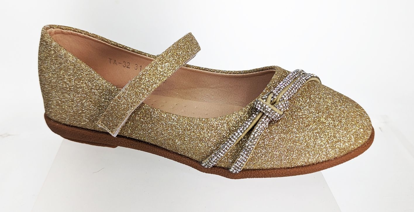 Meisjesschoenen Meisjesschoen - Ballerina's - glitter - goud - strikknoop