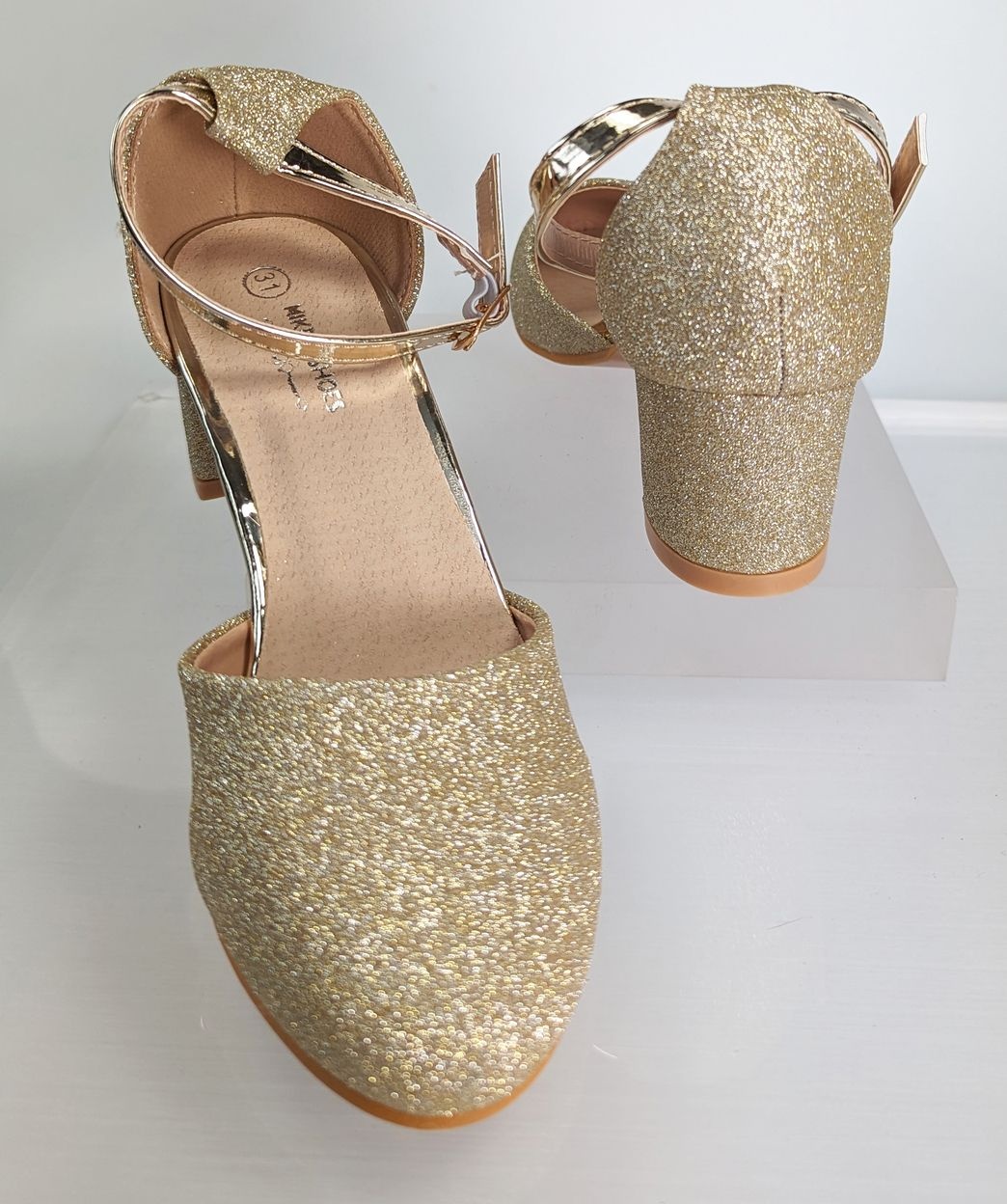 Meisjesschoenen Meisjesschoen - Spaanse schoentjes half open - glitters - goud - band glans