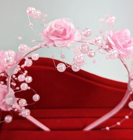 Haardecoratie Bloemenkrans haarband - roos - parels - roze - BK-03-P