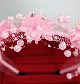 Haardecoratie Bloemenkrans haarband - lelies - parels - roze - BK-04-P