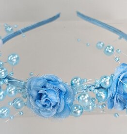 Haardecoratie Bloemenkrans haarband - roos - parels - blauw - BK-03-B