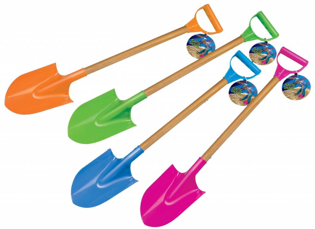 Plastic Schep met houten steel 52,5cm. ass. kleur
