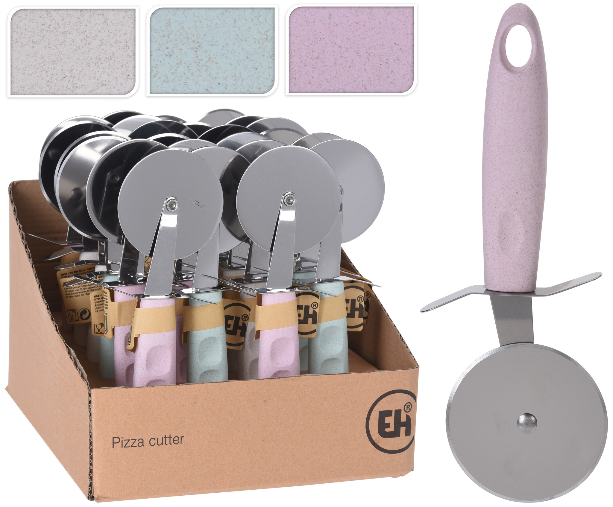 Pizzasnijder 21cm. 3 assorti kleur