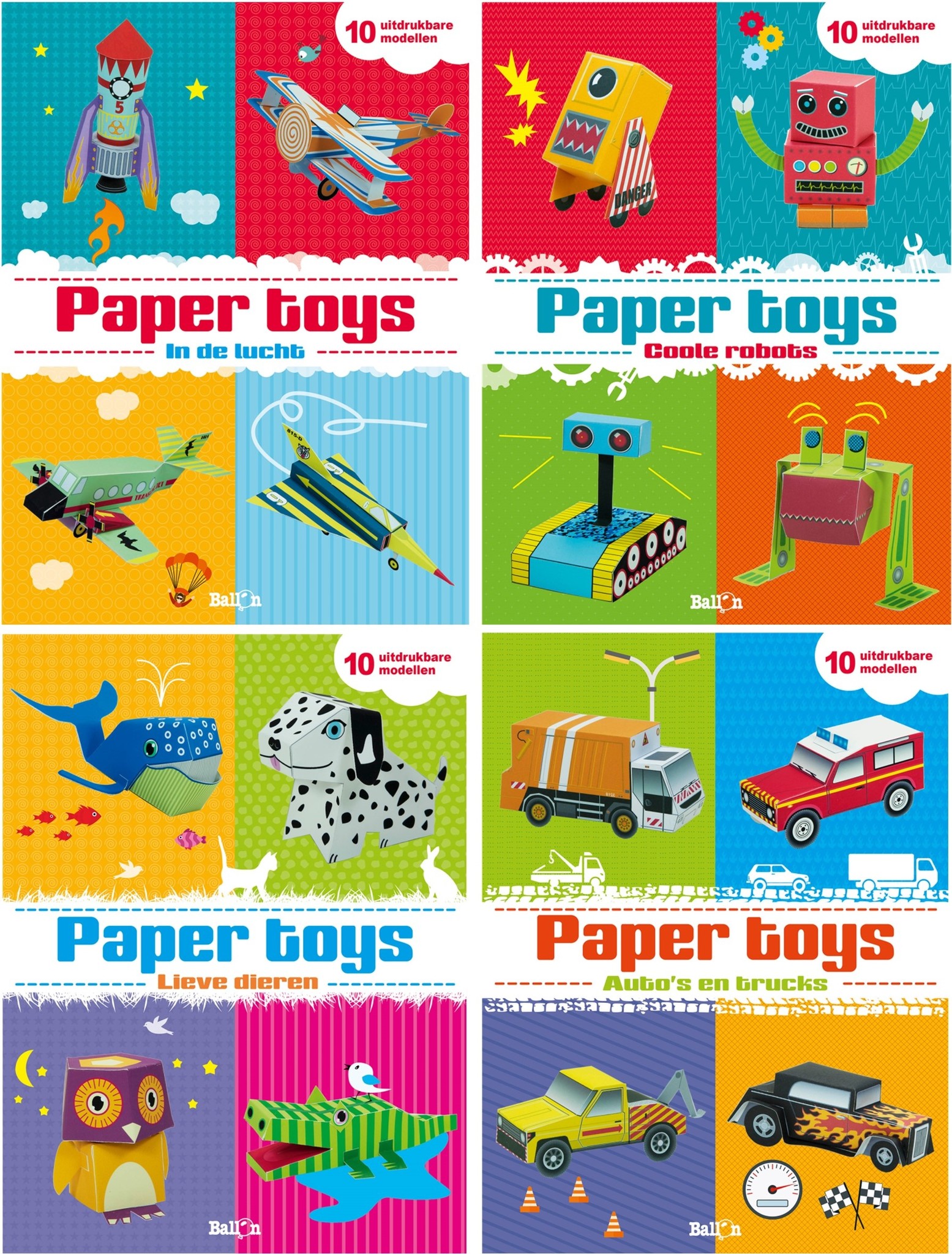 Paper Toys 10 uitrdukbare modellen 24 pag. 28x21cm. 4 ass.