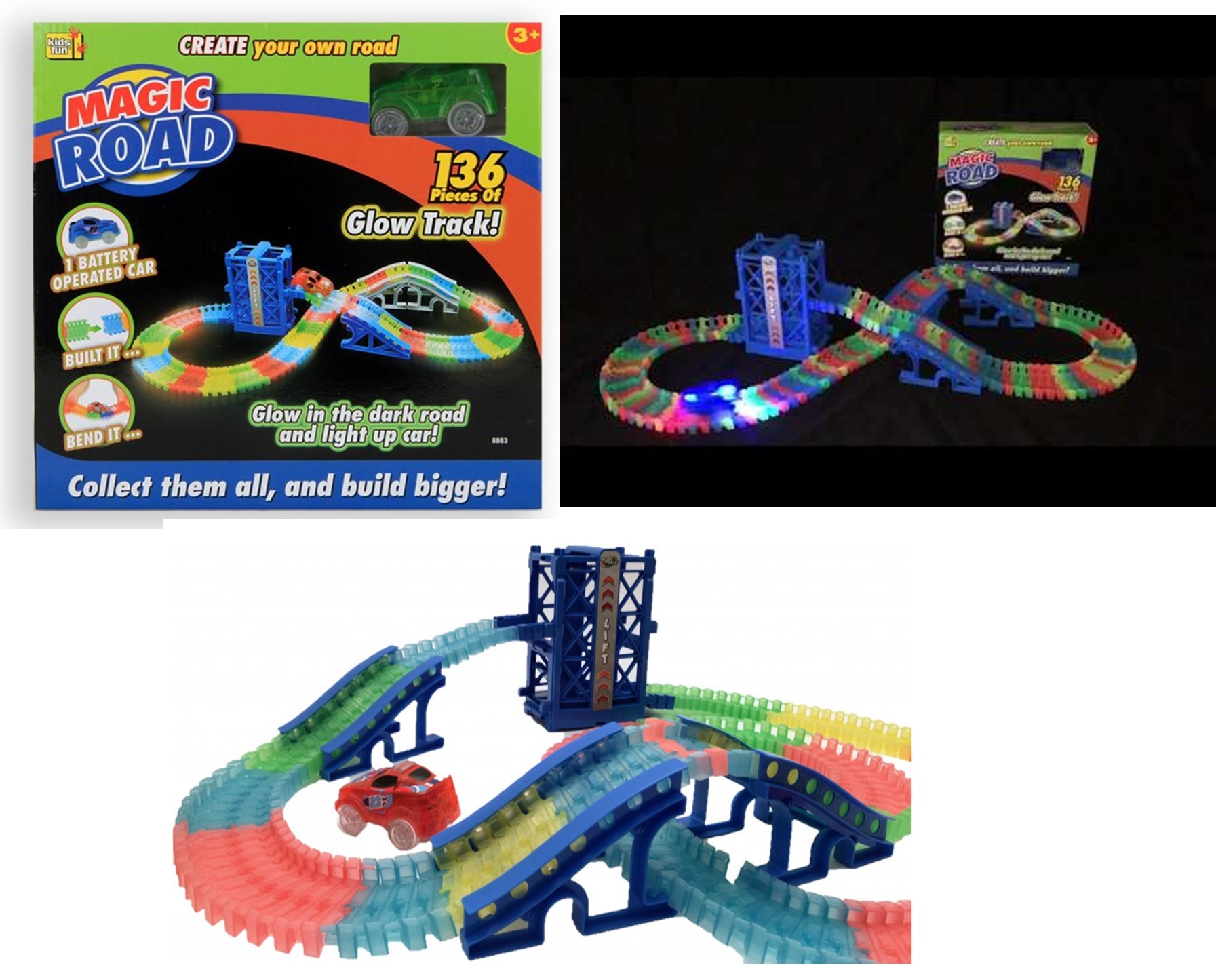 Kids Fun Magic Road Glow Track met lift 136 delig