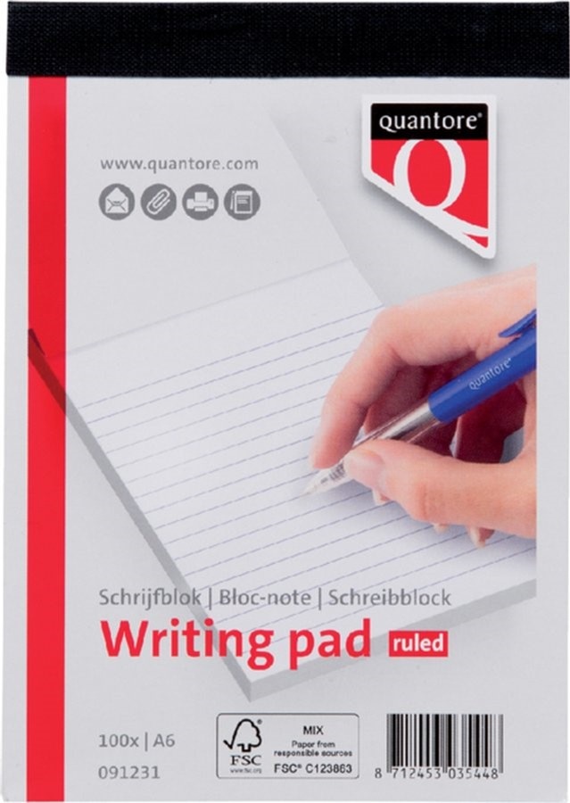 Quantore Schrijfblok A6 gelinieerd 100 vel