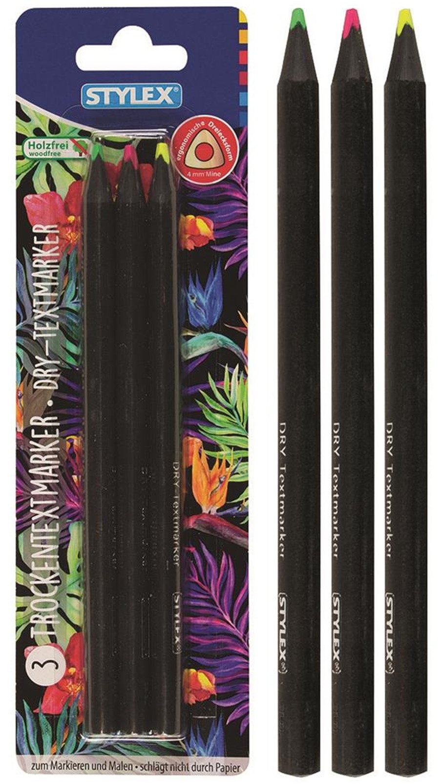 Tekstmarkers potloden 3 stuks neon kleuren