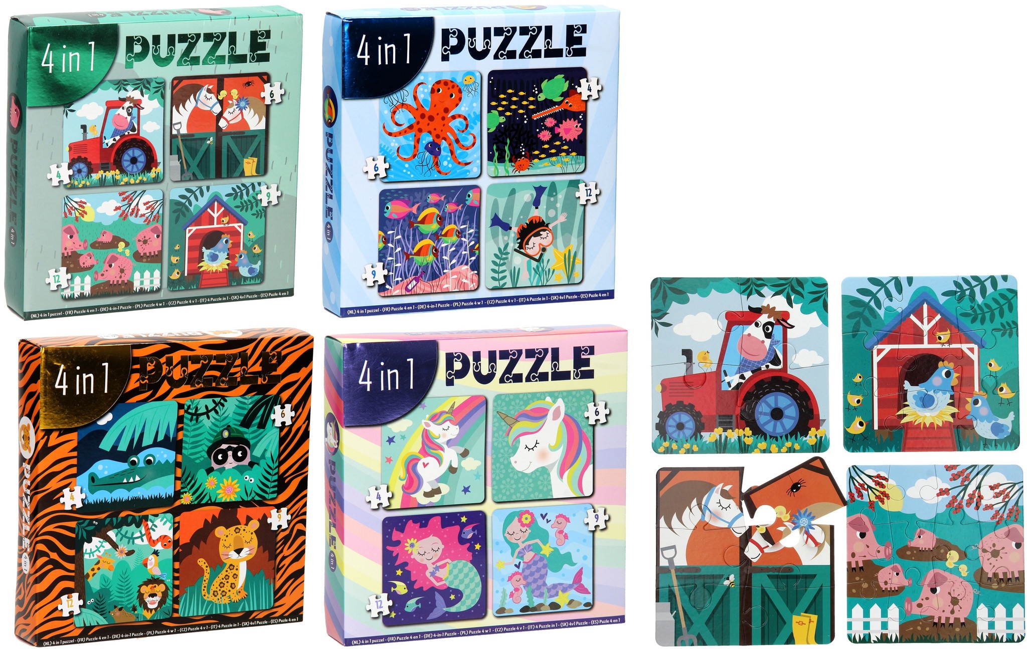 Legpuzzel 4in1 17x17cm 4 assorti design