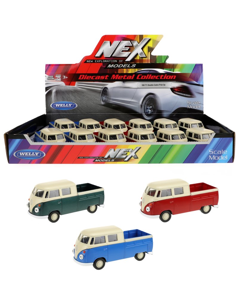 Diecast VW Bus 1963 DoubleCap Pick-up 1:34 assorti kleur