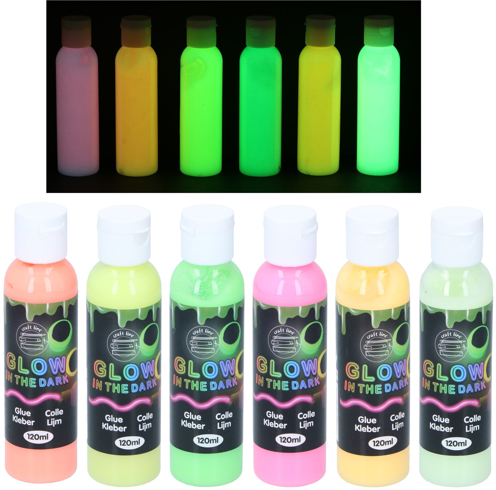 Glow in the Dark Lijm 120ml 6 assorti kleur