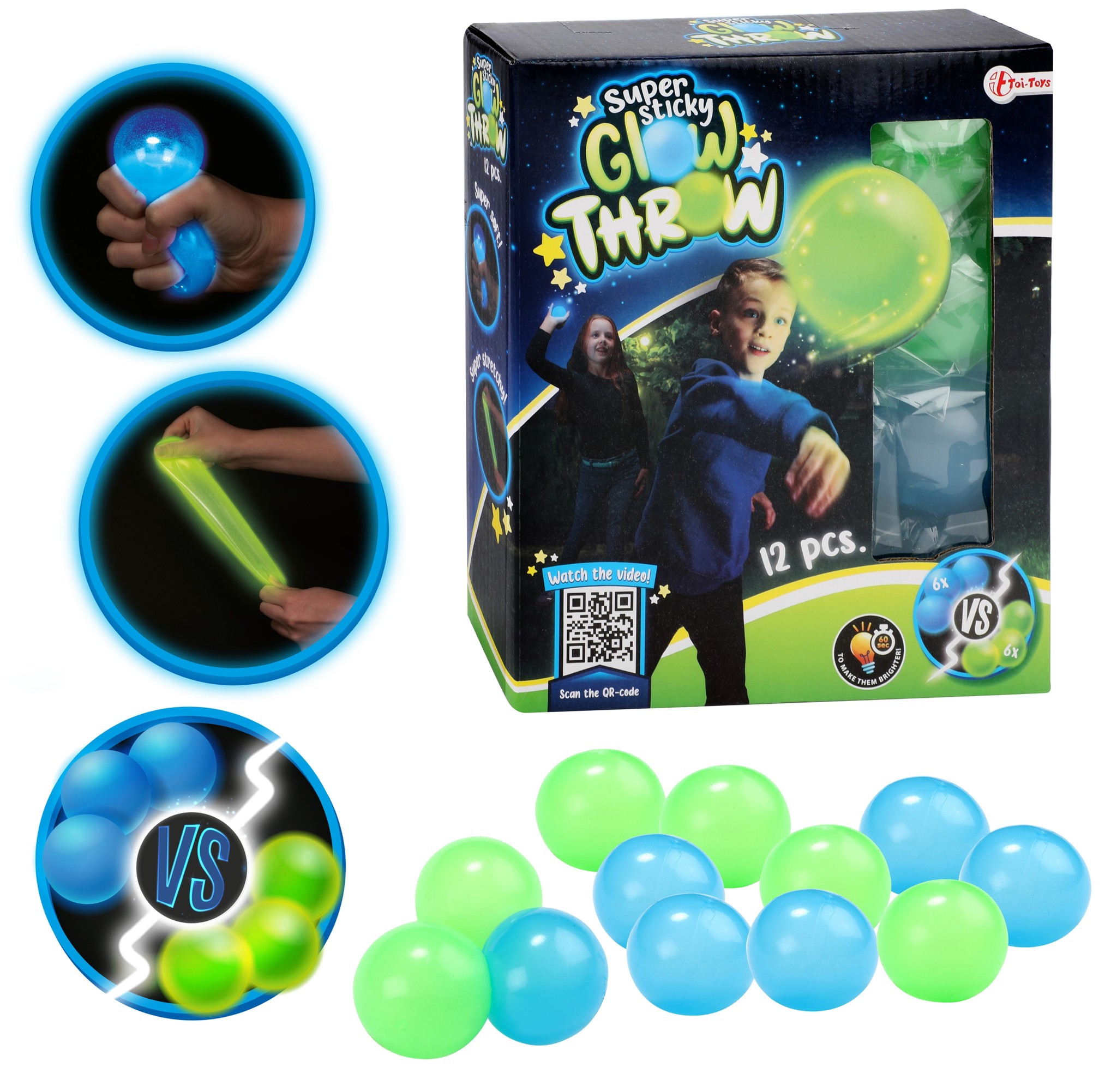 Sticky Stretch Globbles Ballen Glow in the Dark 12st. 2 ass.