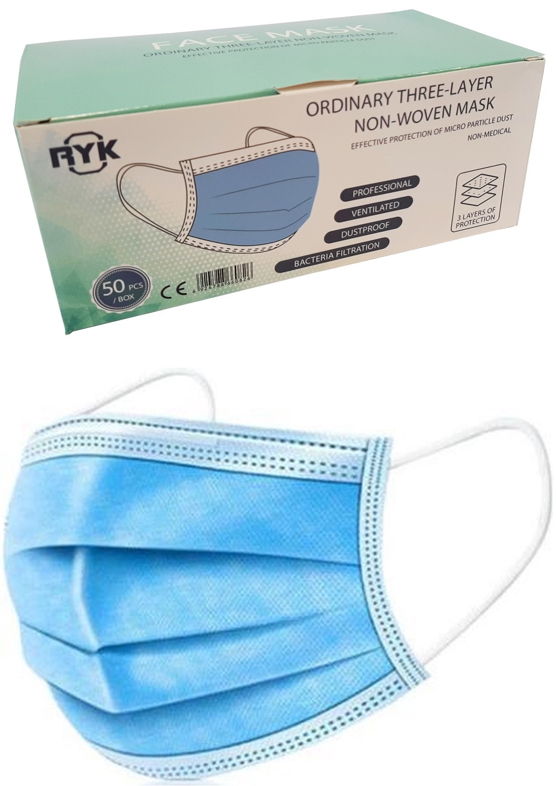Mondkapjes Wegwerp 3-laags Blauw 50 stuks gevouwen