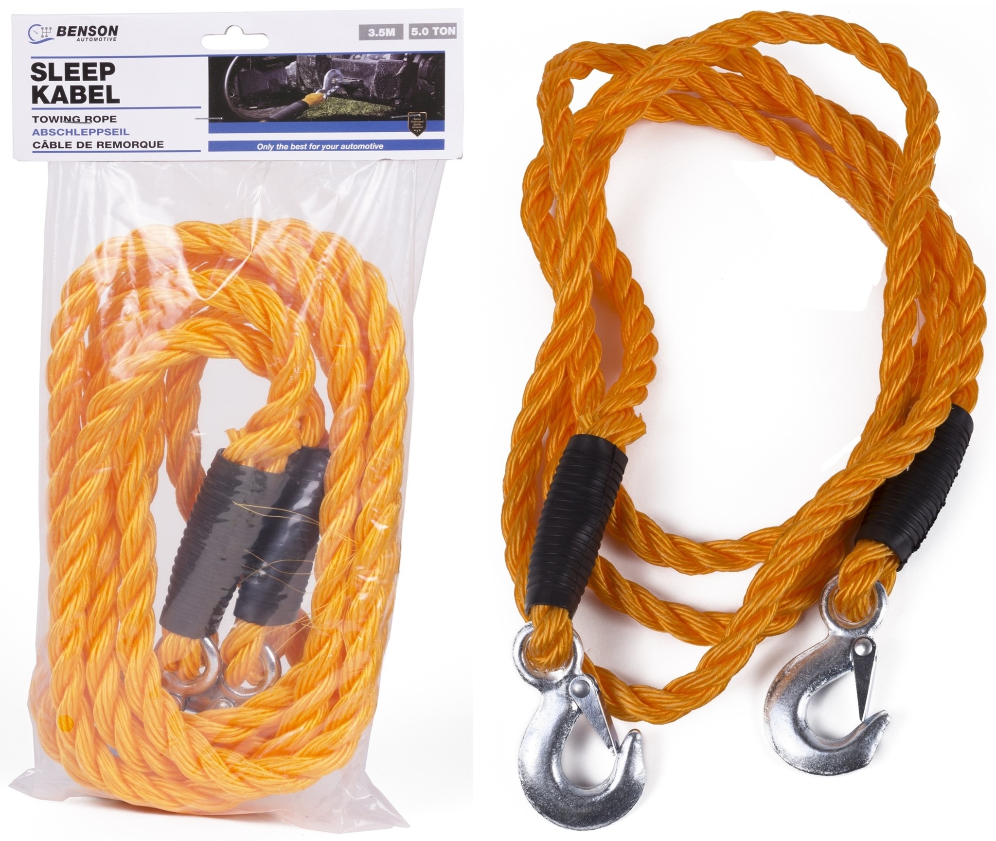 Sleepkabel 3,6mtr. tot 5000kg met Haken Oranje