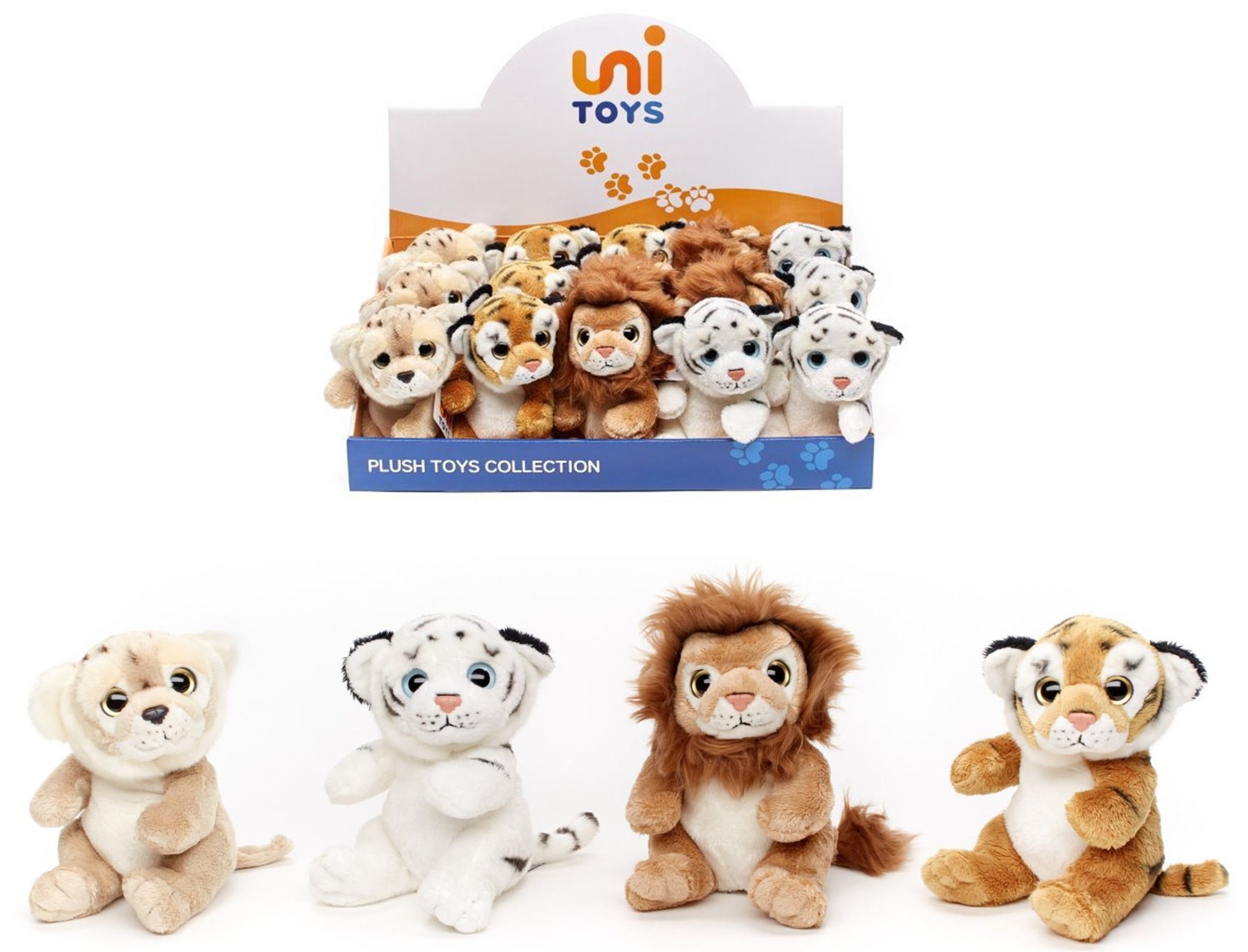 Pluche Wilde Dieren 18cm. met grote ogen 4 assorti