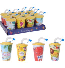 Drinkbeker met rietjes 4 assorti design