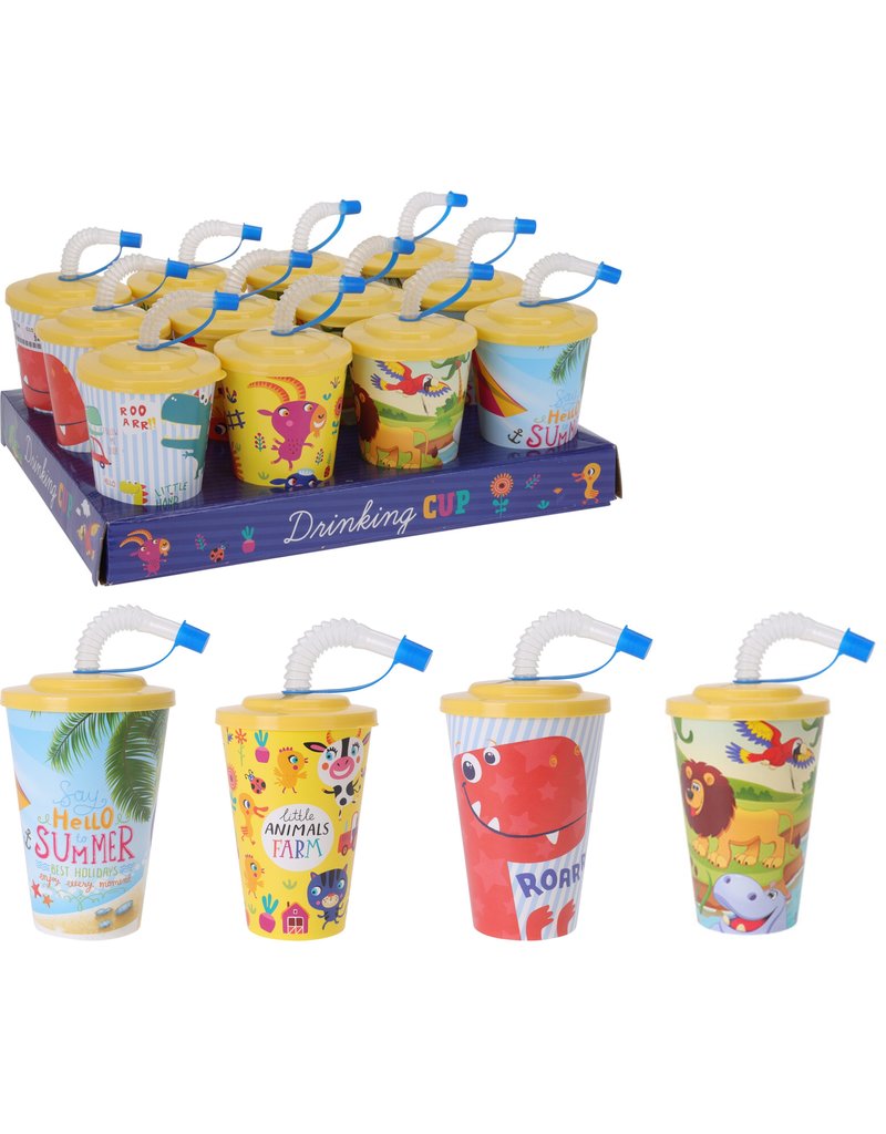 Drinkbeker met rietjes 4 assorti design