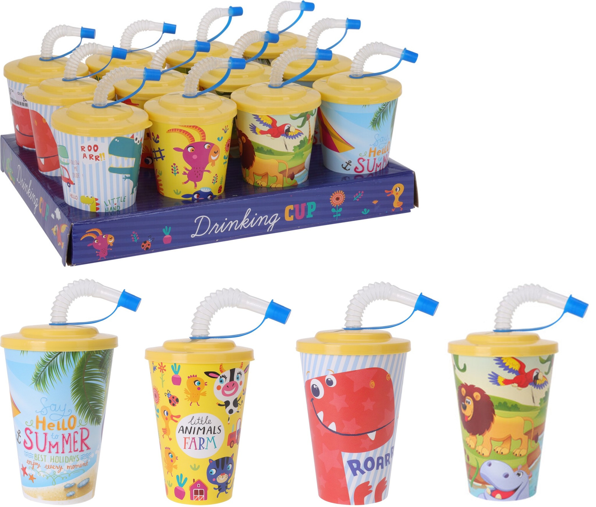 Drinkbeker met rietjes 4 assorti design