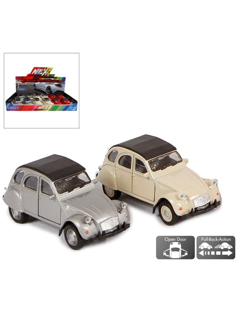 DieCast Citroen 2CV +zonnedak 11,5cm 2 ass model 2 ass kleur