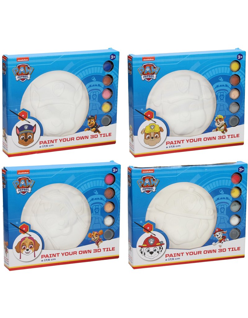 Paw Patrol Verf je Eigen 3D Tegel Ø17,5cm 4 assorti design