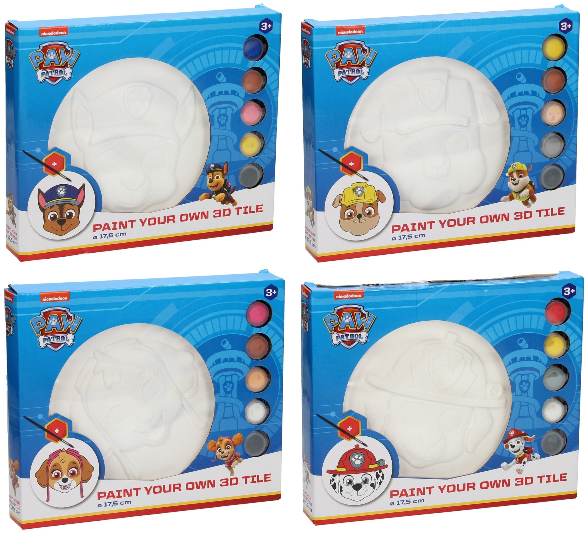 Paw Patrol Verf je Eigen 3D Tegel Ø17,5cm 4 assorti design