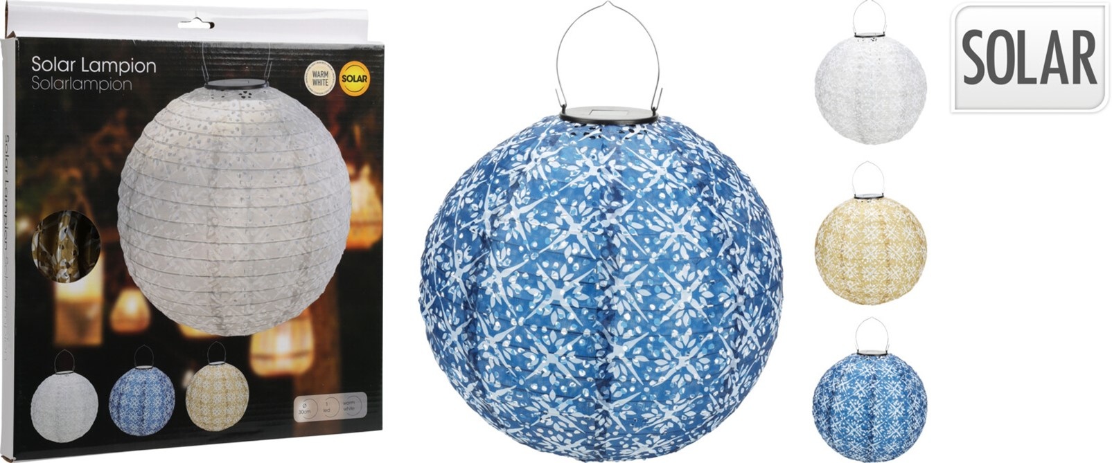 Solarlamp Lampion 30cm. 3 assorti kleur
