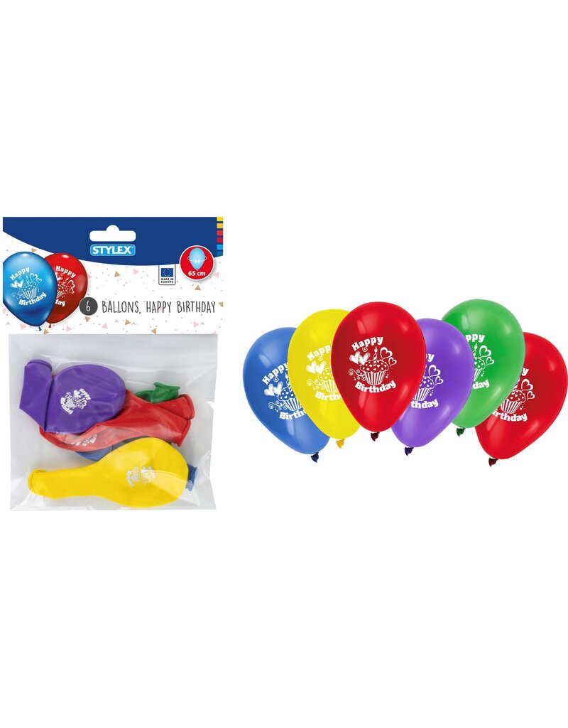 Ballonnen Happy Birthday 6 stuks assorti kleur