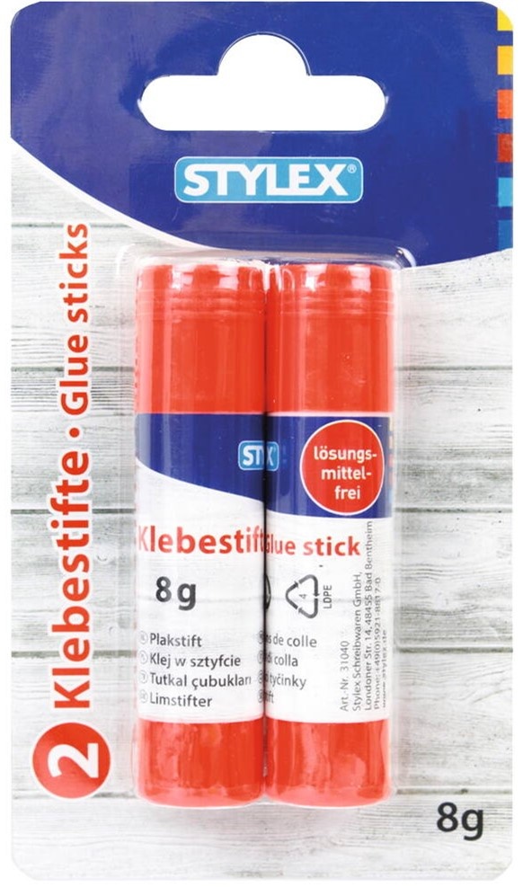 Plakstiften 8 gram kaart a 2 stuks