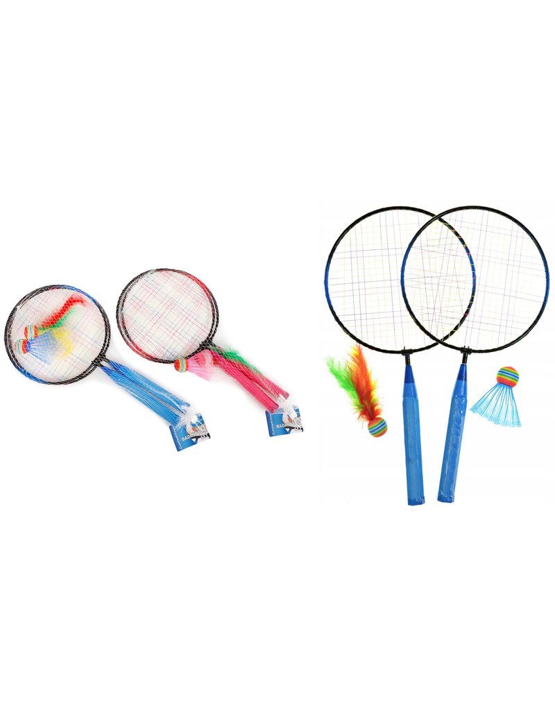 Kinder Badmintonset met shuttle & pluim 44x22cm. 2 ass.kleur