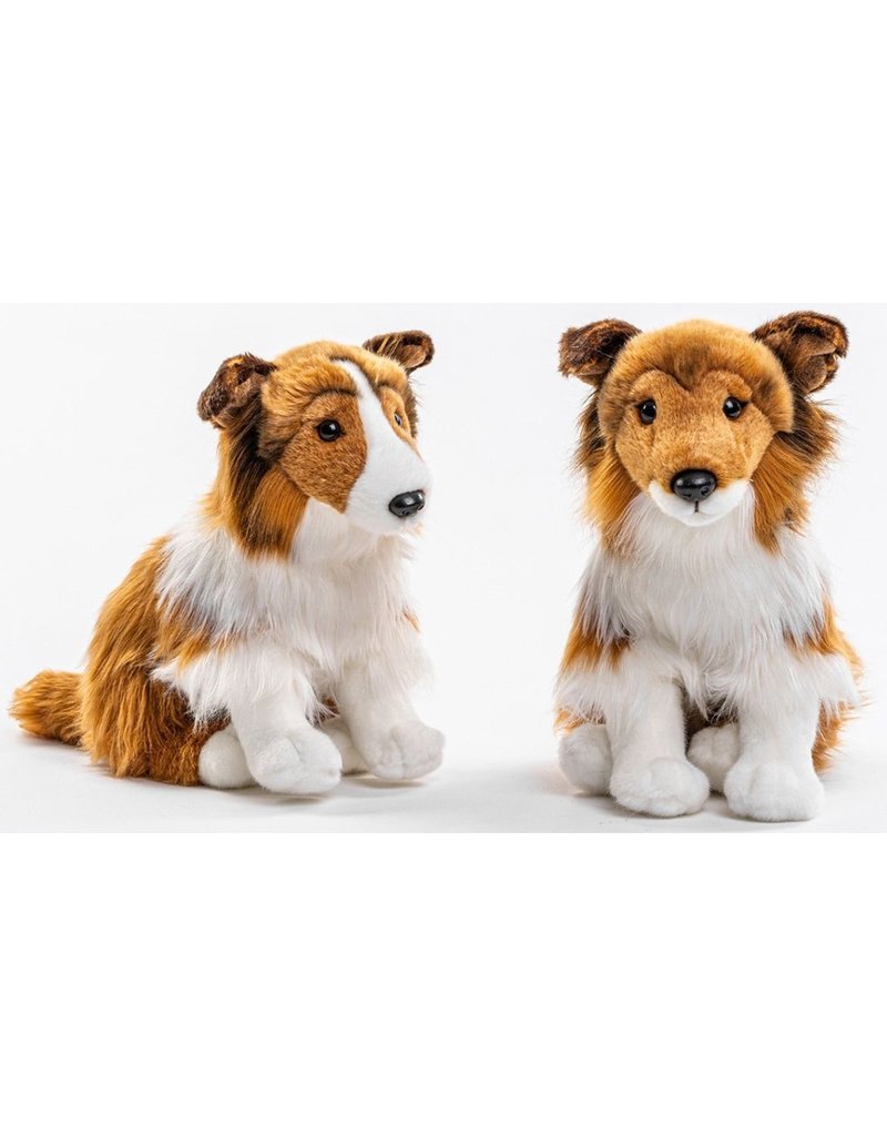 Pluche Langhaar Collie met riem 25cm. 2 assorti kleur