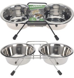 Drink- en Voerbak Hond RVS Zilver 3-delig bak 11x11x4cm