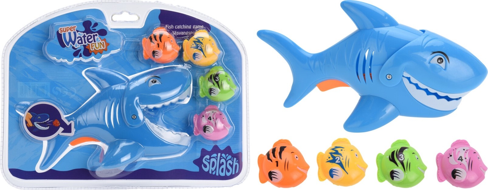 Visvangspel Haai met 4 Vissen 15cm.