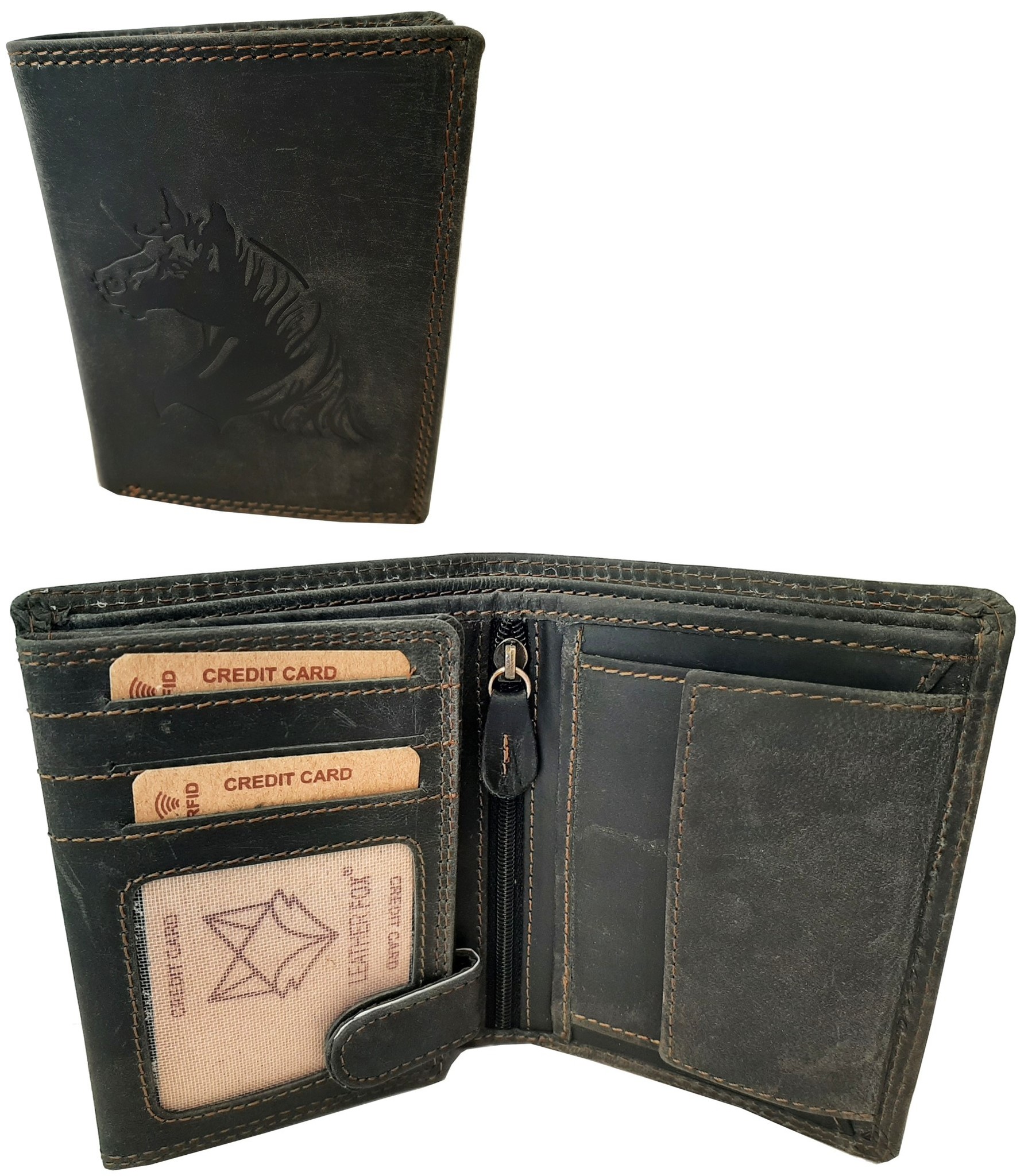 Portemonnee Leer 9x12cm. met Paard opdruk zwart