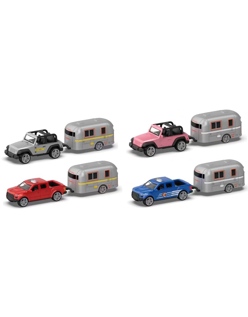 DieCast Auto met Caravan 16,5cm. 4 assorti