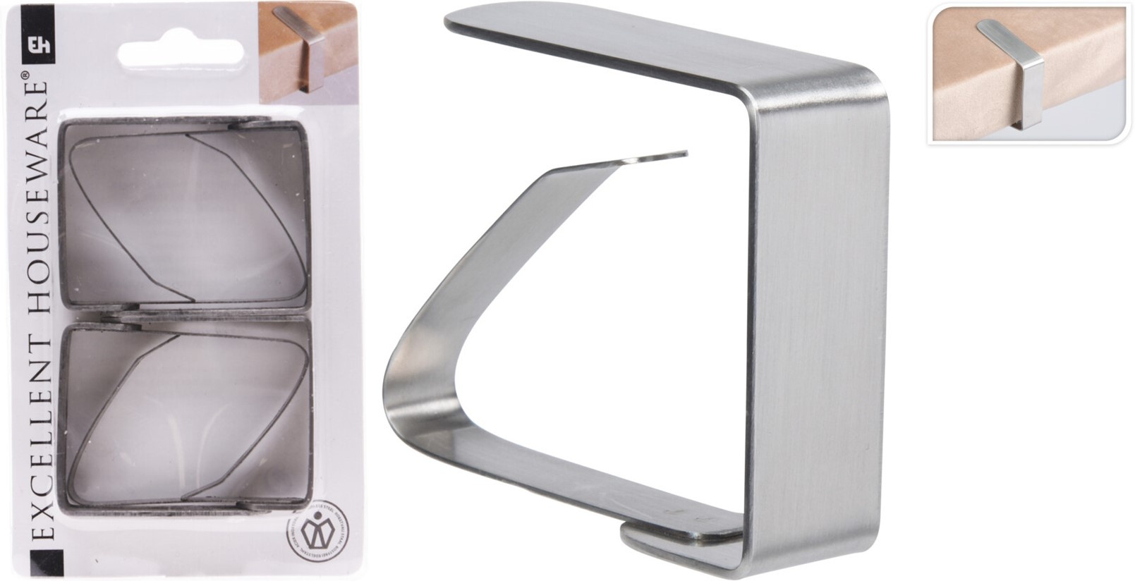 Tafelkleedklemmen 5x4cm RVS set van 4 stuks
