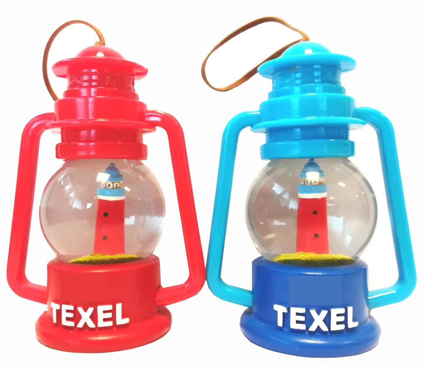 Lantaarn Texel met vuurtoren en licht 10,5cm. 2 ass. kleur
