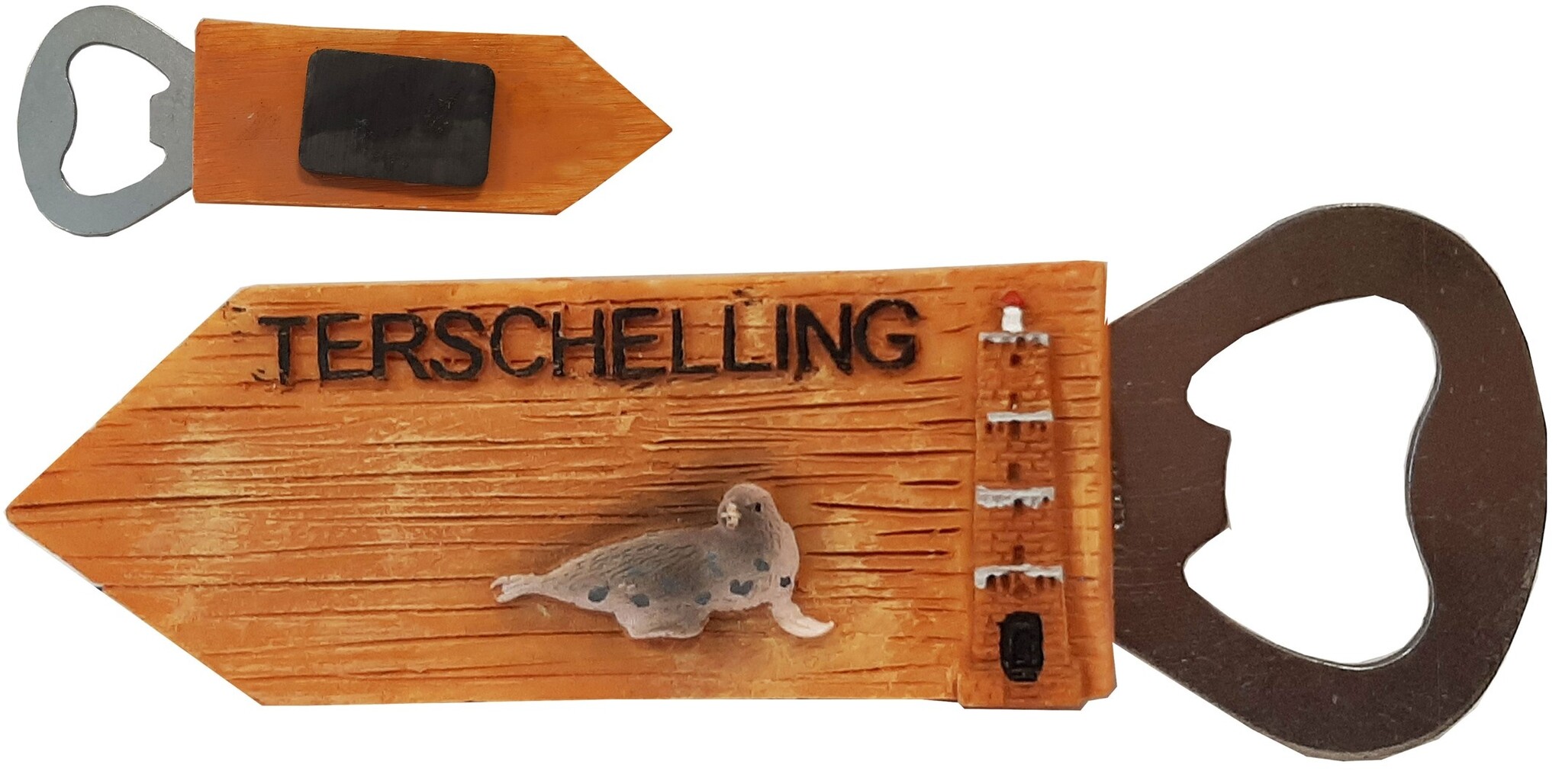 Opener Terschelling met vuurtoren en zeehond 11cm.